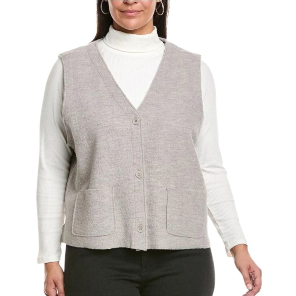 Eileen Fisher Boiled Wool Dove Gray Women's Felted Vest Button Up NEW